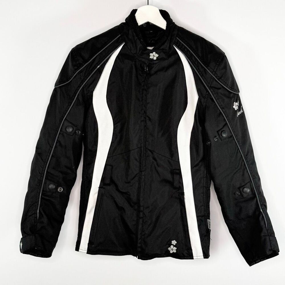 Frank Thomas Lady Rider Padded Motorcycle Canvas Jacket Full Zip Belt Loops Blac